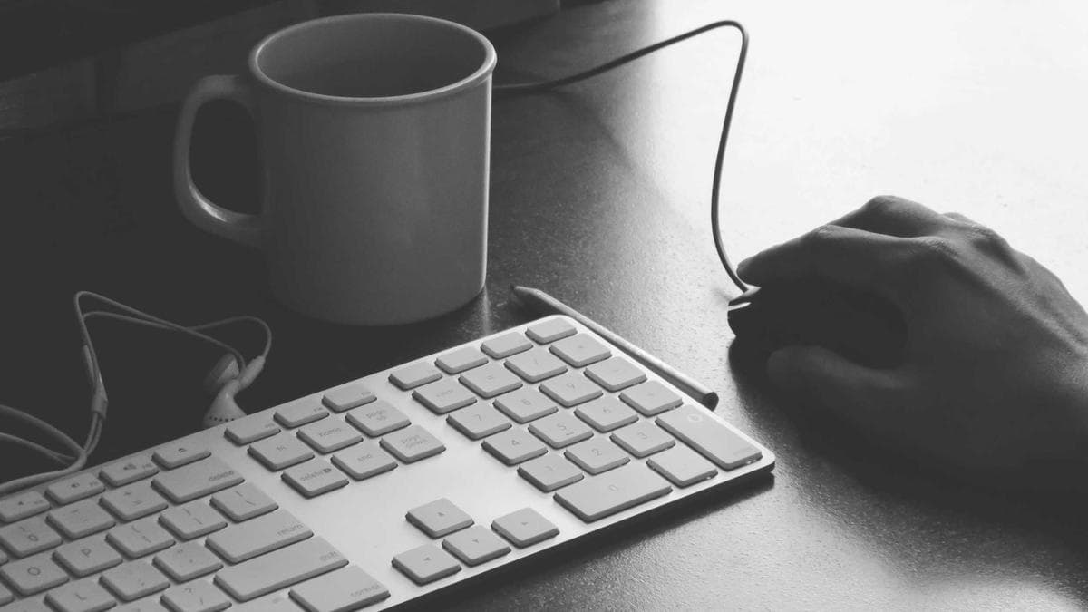 A wide view of a focused workspace — one person, concentrated effort, no clutter